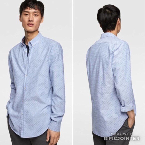 Zara Shirts Zara Mens Polka Dot Oxford Slim Fit Shirt Poshmark